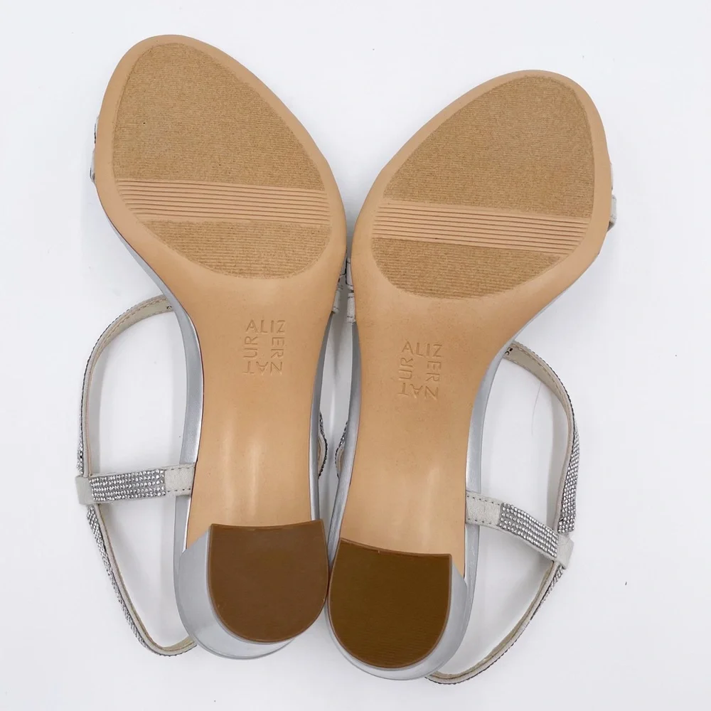 Naturalizer Silver Crystal-Strap Slingback Block Heels